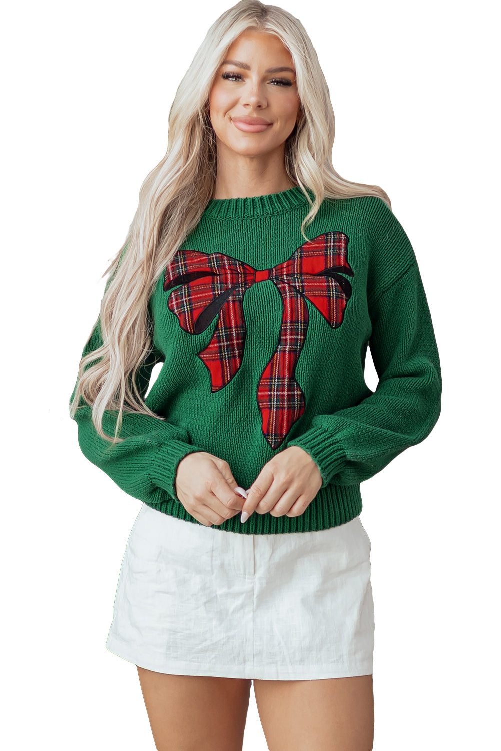 Plaid Bow Graphic Christmas Sweater