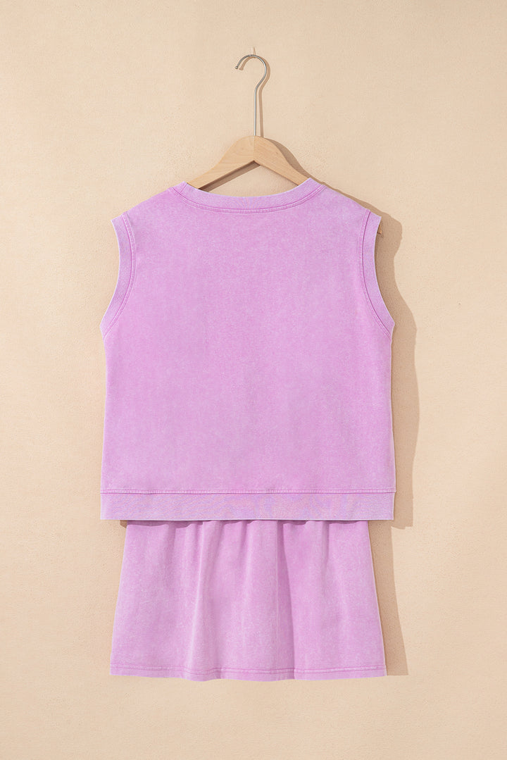 Phalaenopsis Washed Sleeveless Top Split Skort Cotton 2pcs Outfit