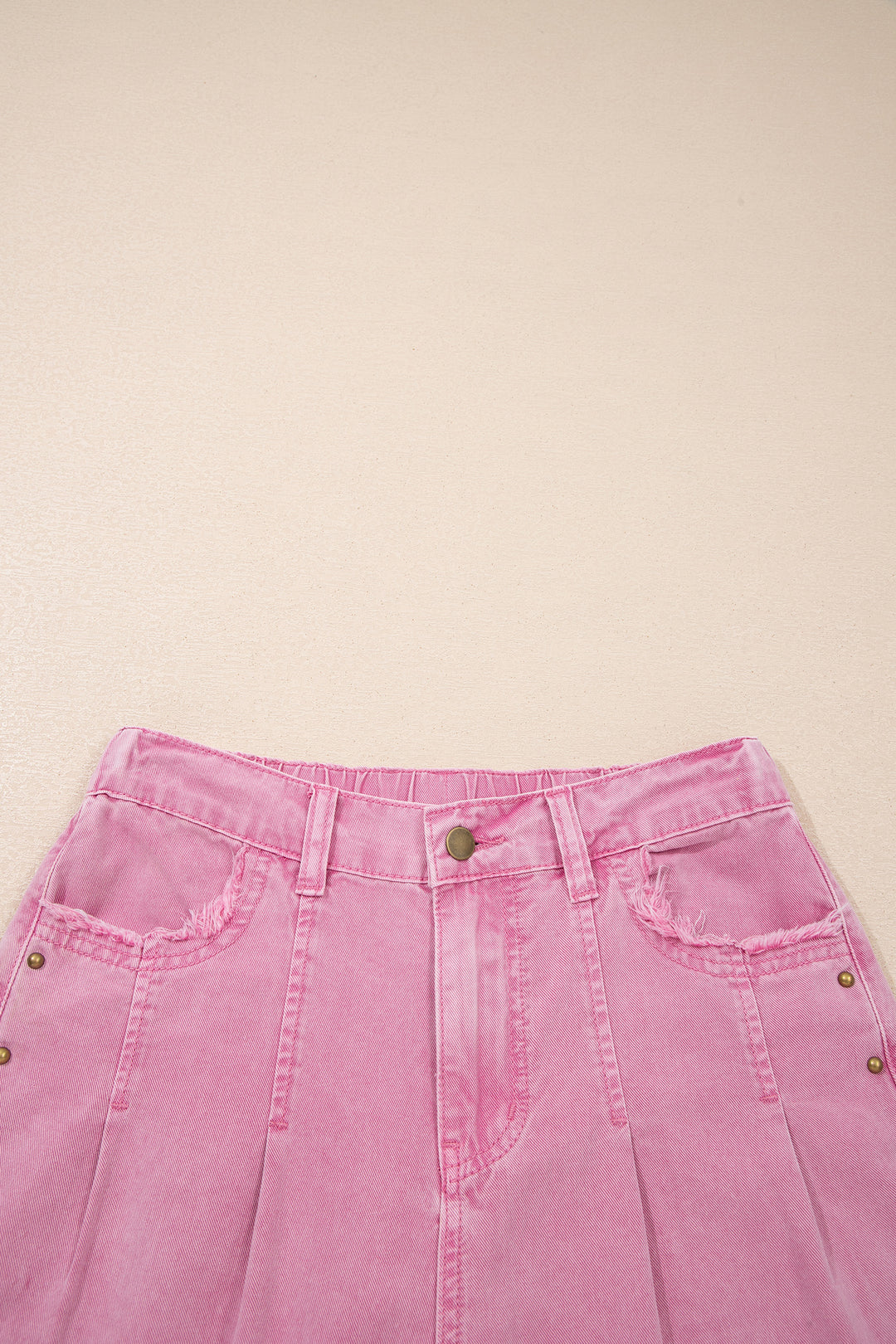 Pink Beaded Side Detail Split Loose Jeans