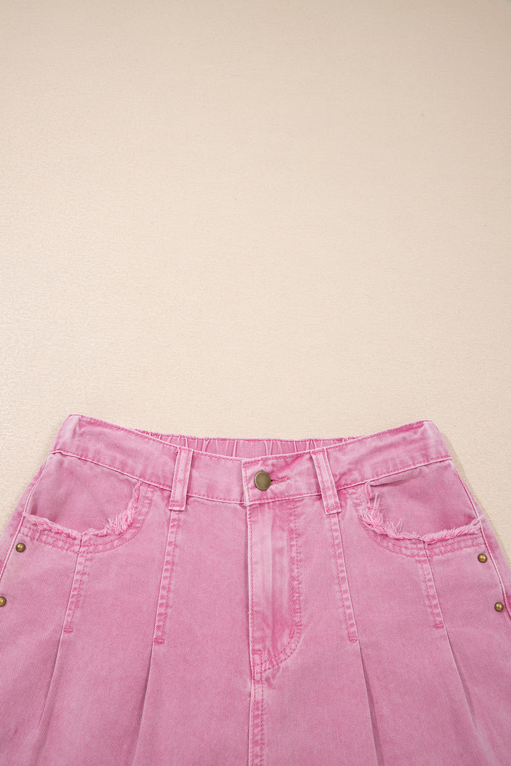 Pink Beaded Side Detail Split Loose Jeans