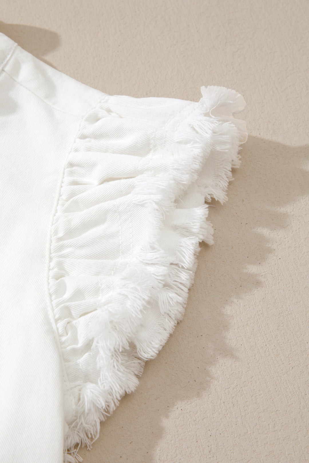 White Frilled Collar Flutter Sleeve Denim Top
