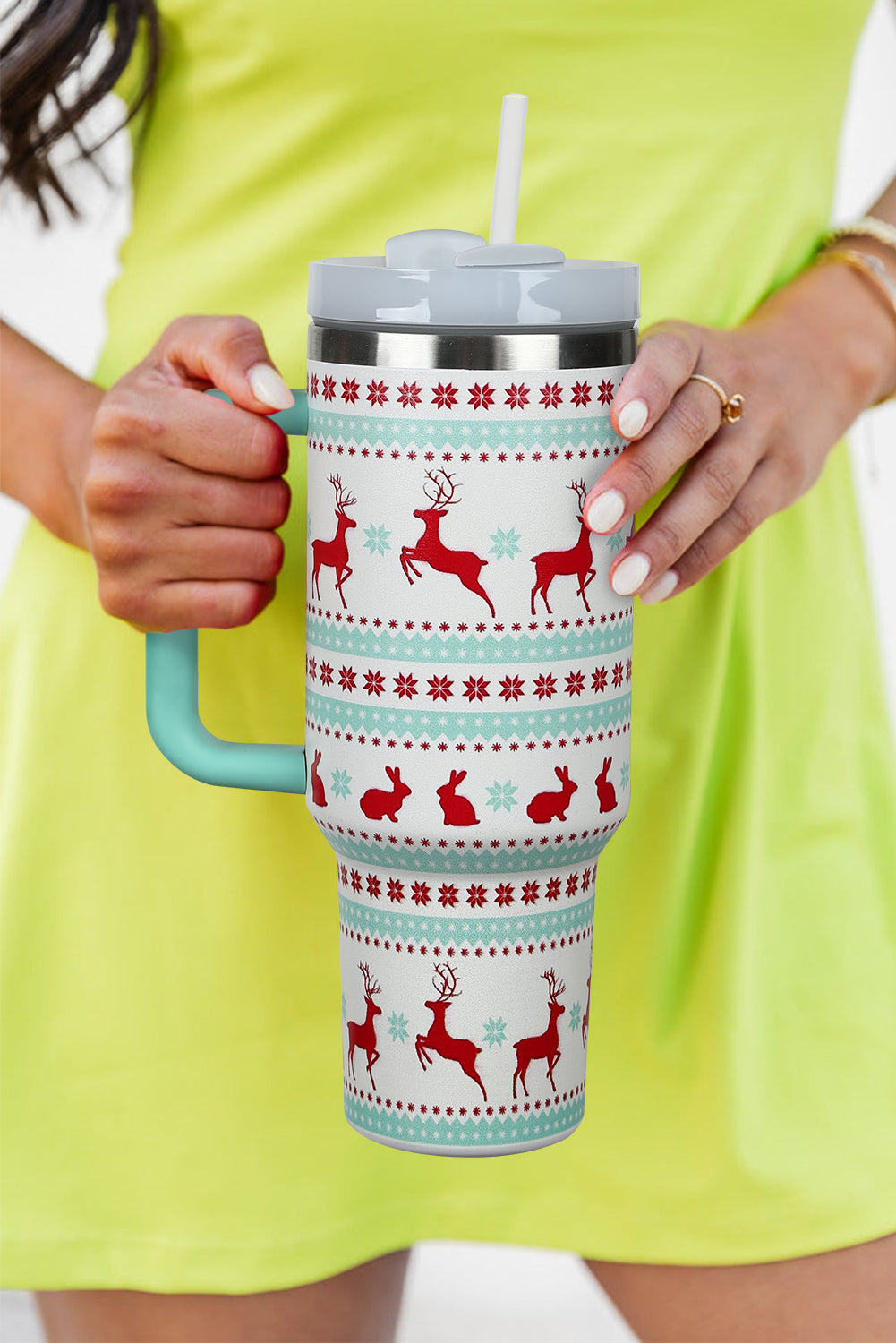 Gobelets en acier inoxydable avec poignée et imprimé de Noël, 1 134 ml