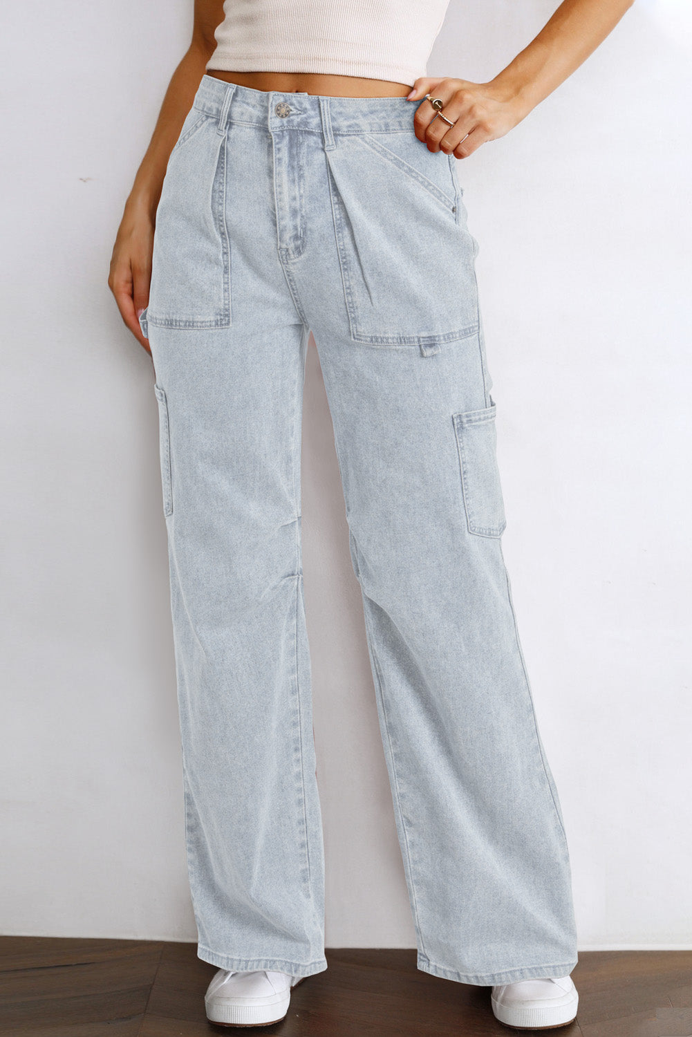 Sky Blue Multi Pocketed Y2K Street Fashion Shift Jeans