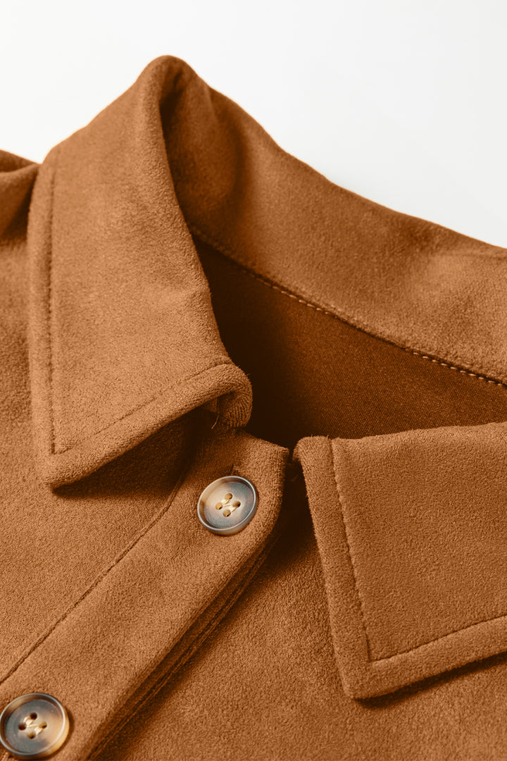 Thai Curry Solid Color Faux Suede Hollowed Detail Retro Style Jacket