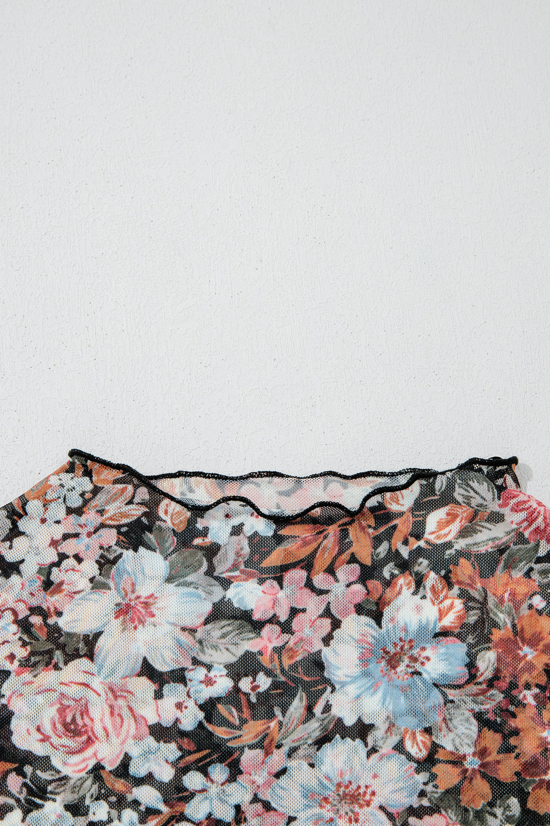 Brown Floral Printed Mesh Short Sleeve Top