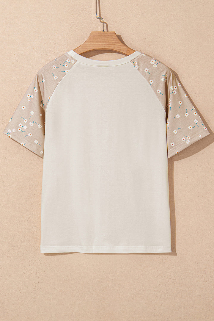 Floral Print Color Block Raglan Sleeve T Shirt