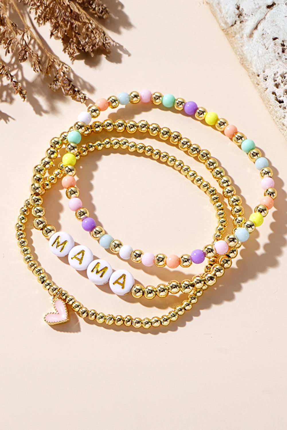 Bracelet extensible multicouche en perles MAMA Heart
