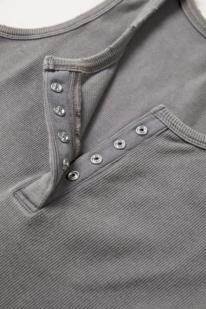 Medium Grey Vintage Distressed Ribbed Mineral Wash Tank Top