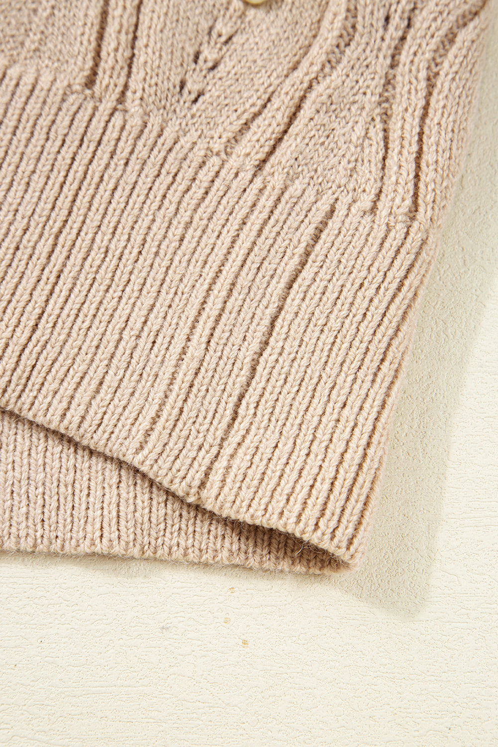 Pearl Beaded Pointelle Knit V Neck Lace Patchwork Sleeve Sweater