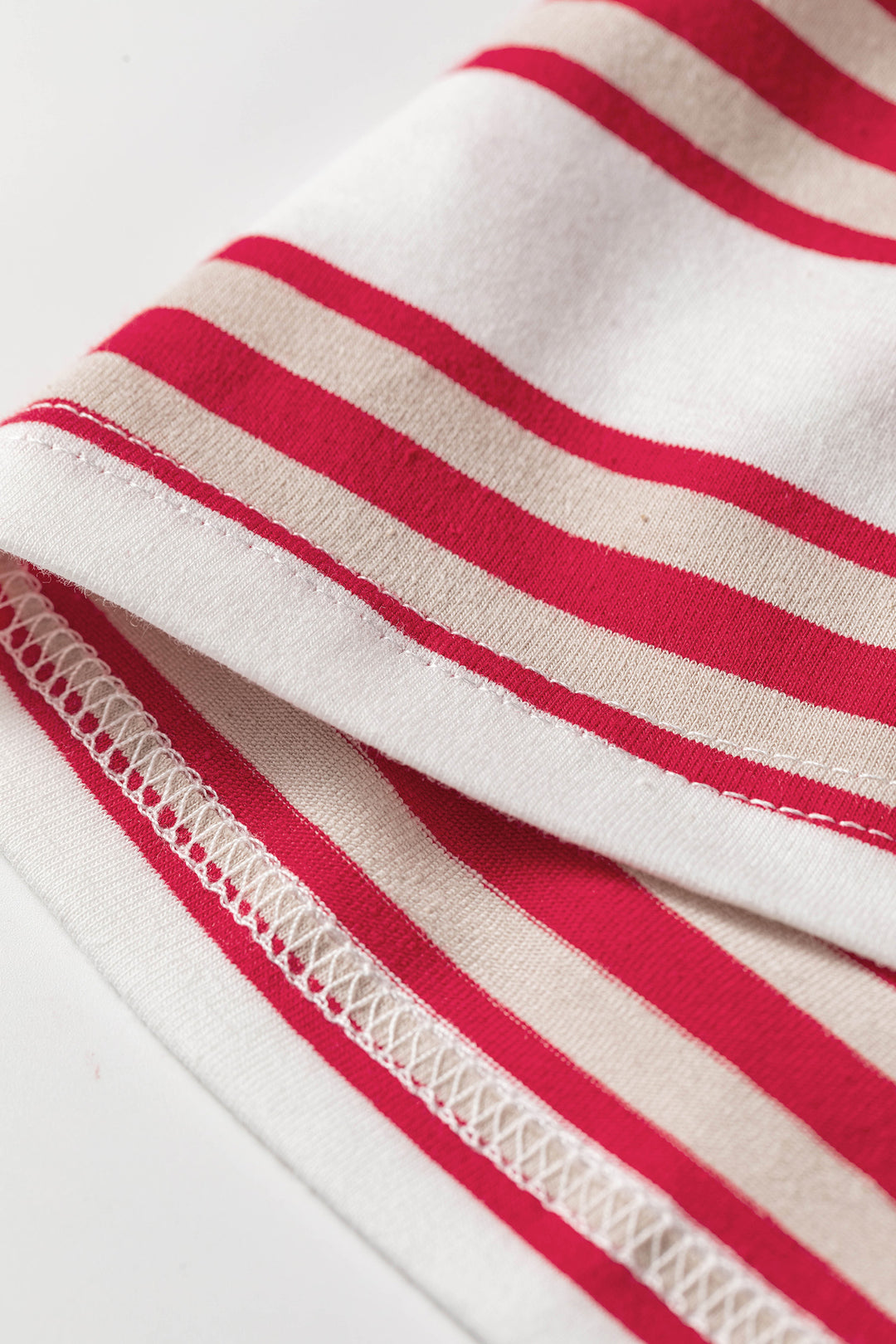 Red Stripe Dropped Shoulder Long Sleeve Casual Pullover Top