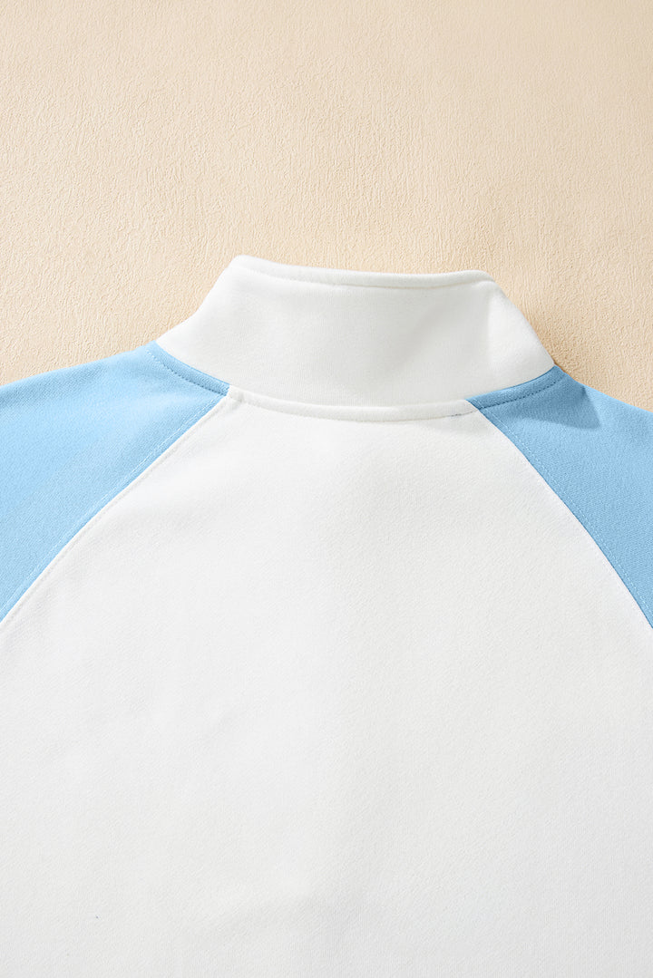 Beau Blue Colorblock Snap Buttons Pullover Sweatshirt