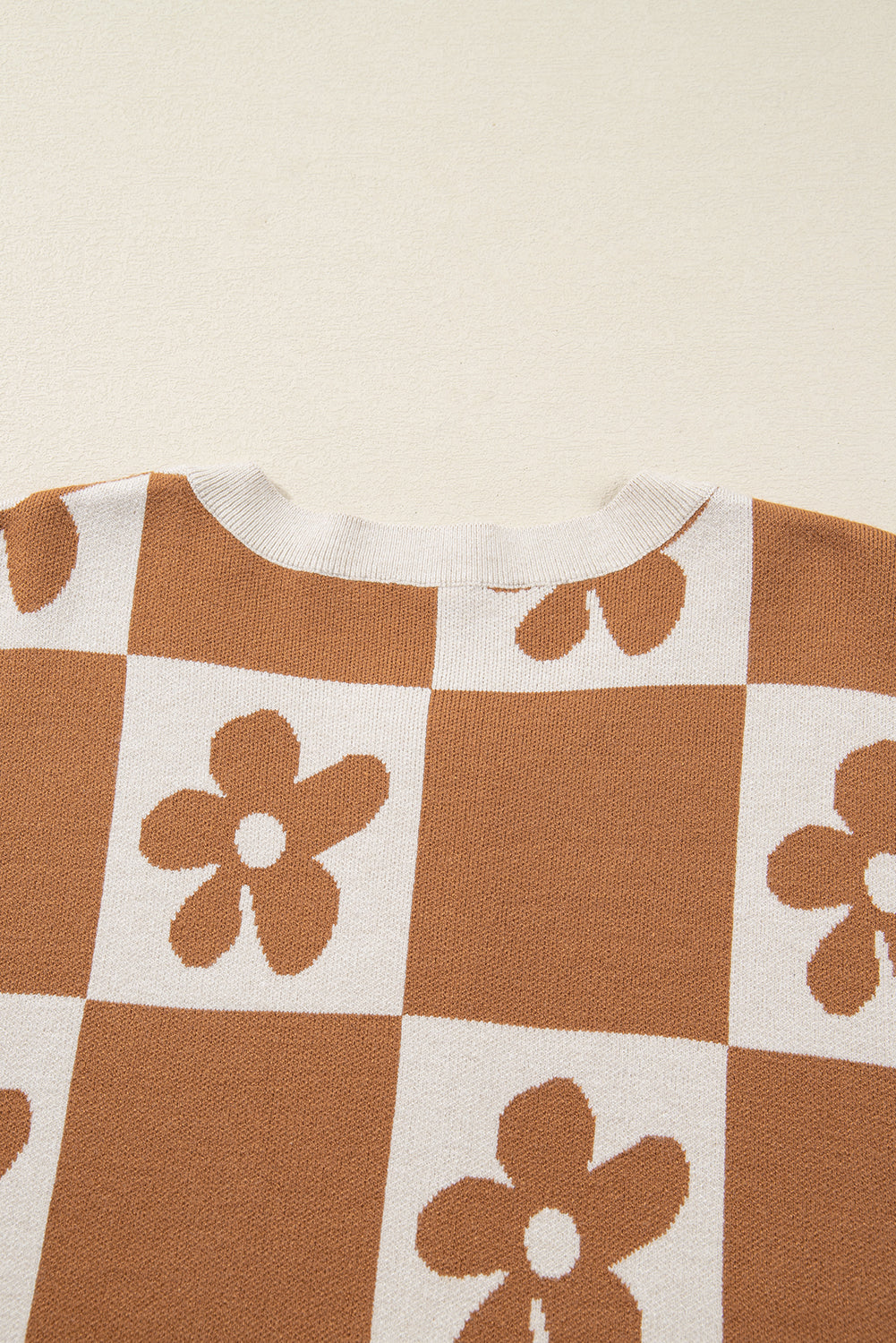 Thai Curry Flower Plaid Henley Baggy Sweater