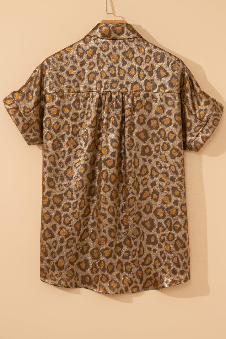 Metallic Leopard Short Sleeve Casual Shirt