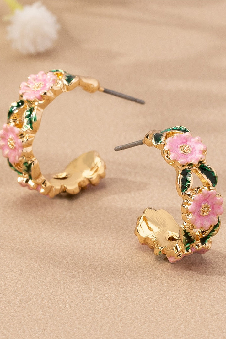 Boucles d'oreilles en alliage plaqué en forme de C à motif floral