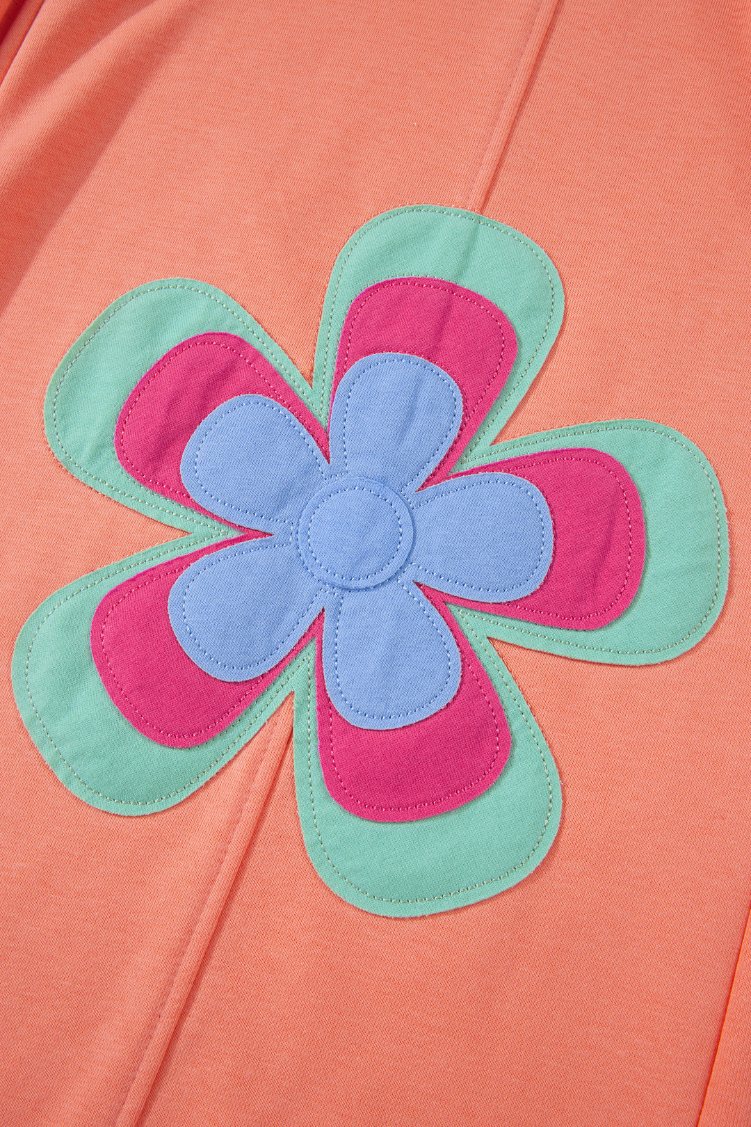 Grapefruit Orange Color Block Flower Patchwork Drawstring Contrasted Elastic Waist Wide Leg Pants
