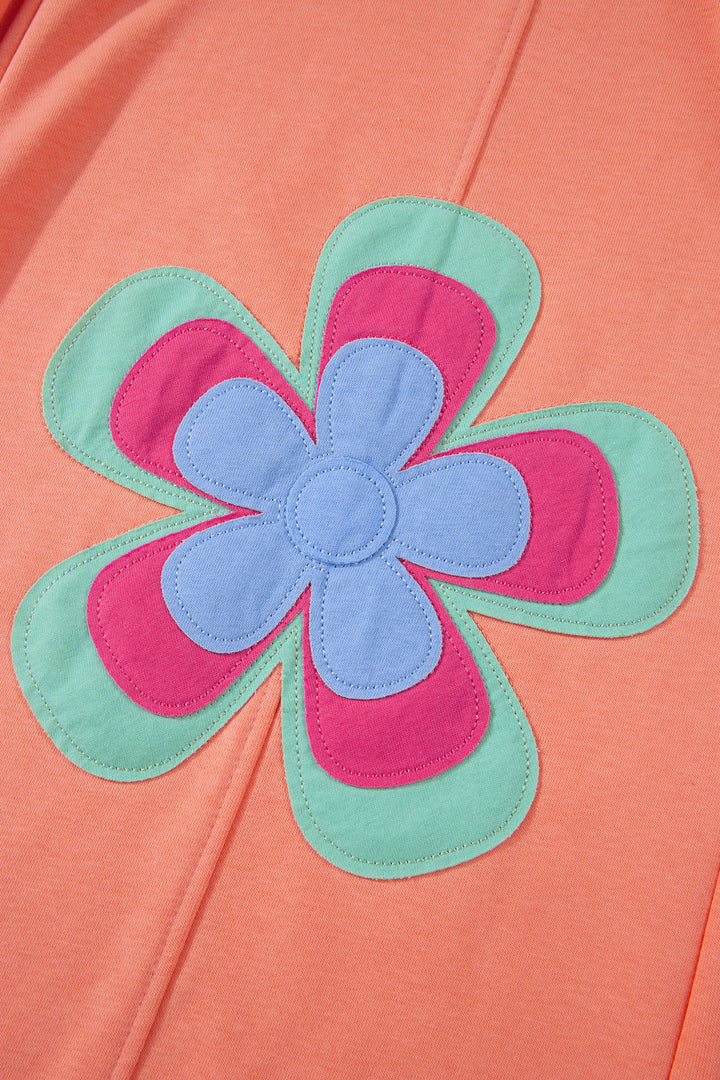 Grapefruit Orange Color Block Flower Patchwork Drawstring Contrasted Elastic Waist Wide Leg Pants