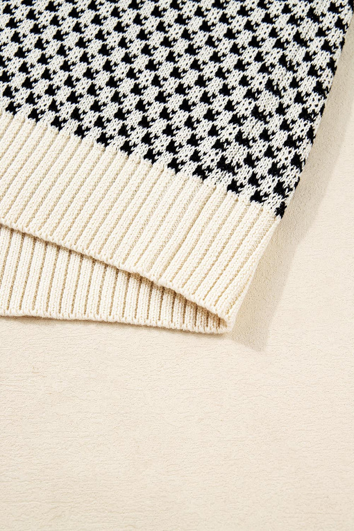 Black Contrast Color Pattern Lantern Sleeve Sweater