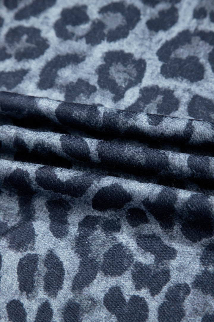 Gray Wild Leopard Print Frilled Detail Drawstring Wide Leg Pants