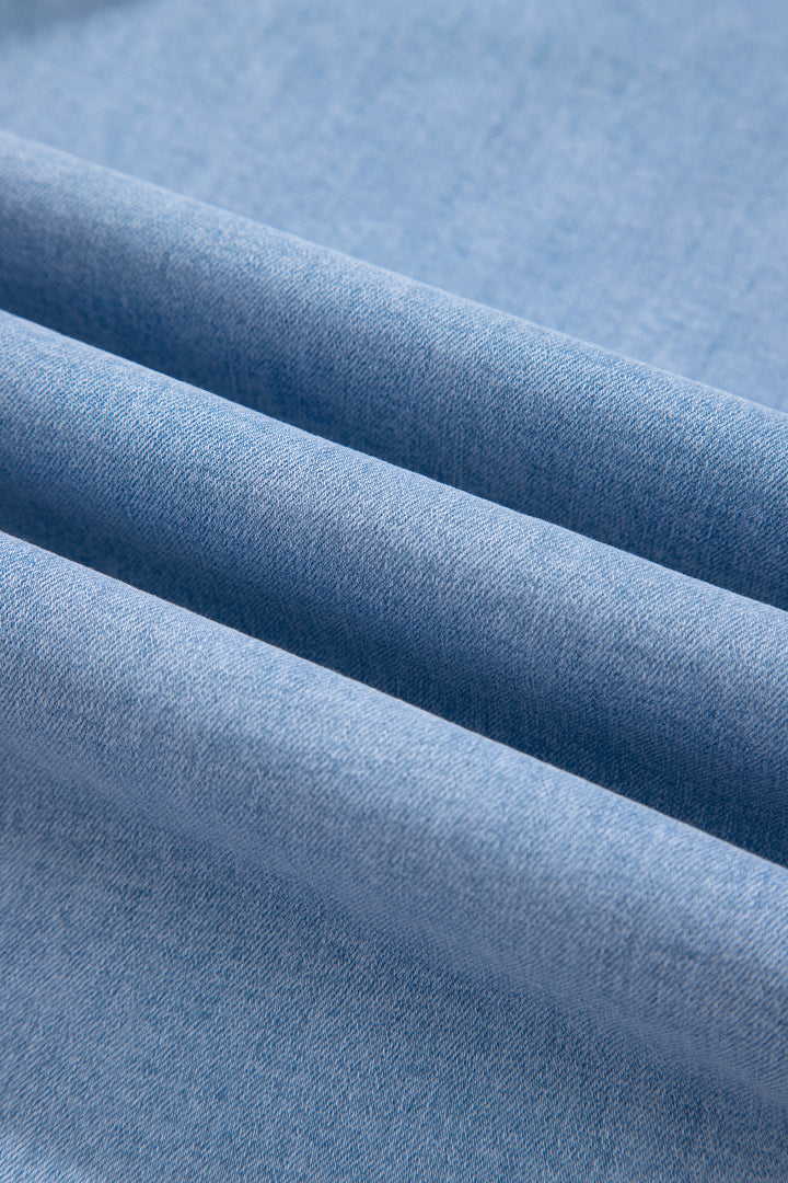 Beau Blue Solid Color Square Patch Pocket Ankle-length Barrel Jeans