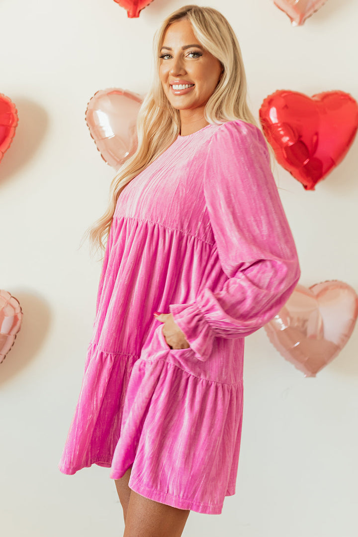 Flounce Sleeve Tiered Ruffled Velvet Mini Dress