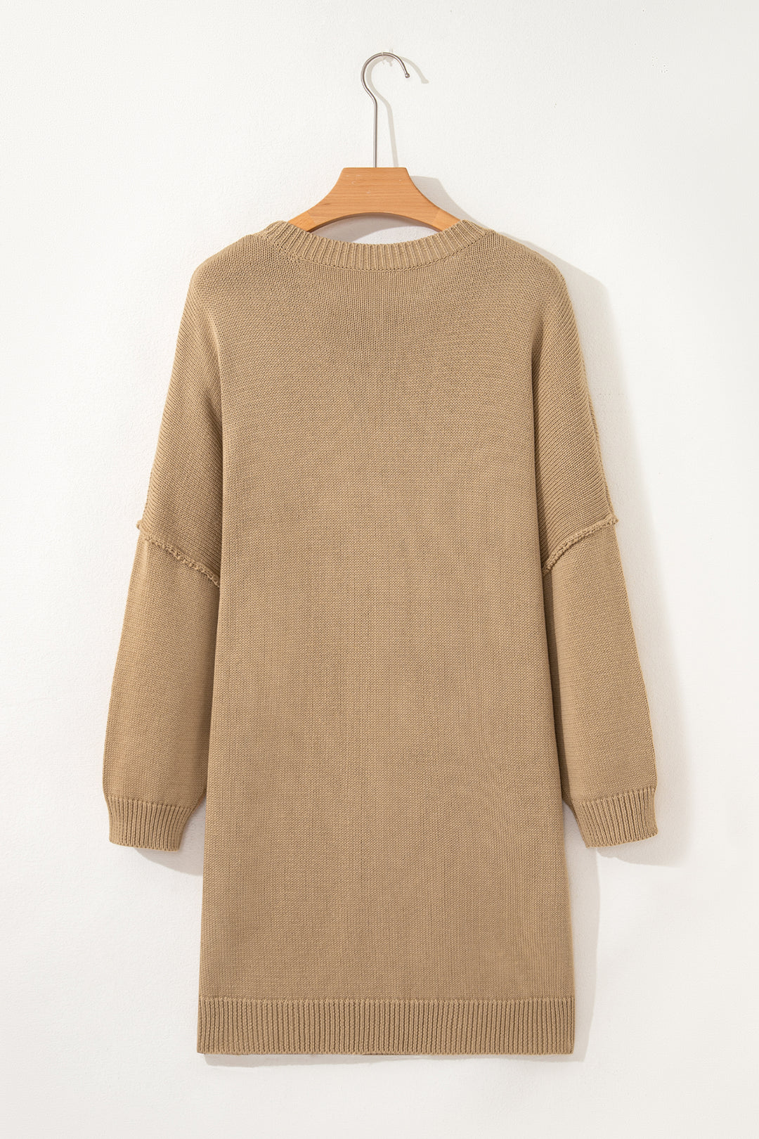 Pale Khaki Exposed Seam Oversize Sweater Mini Dress