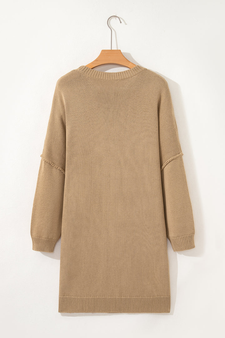 Pale Khaki Exposed Seam Oversize Sweater Mini Dress