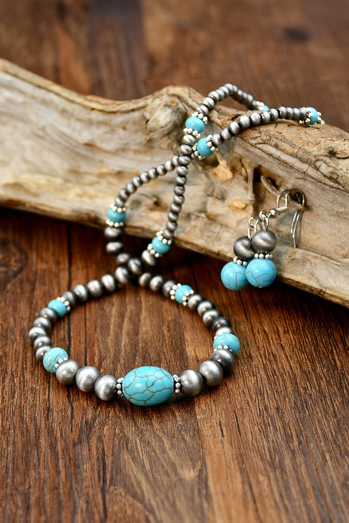 Ensemble collier et boucles d'oreilles en perles turquoise occidentales