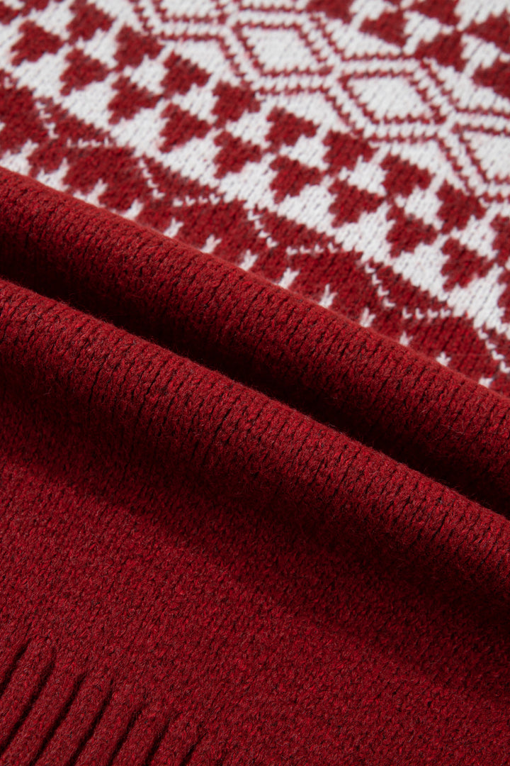 Red Geometric Print Button Front Long Sleeve Knitwear Cardigan