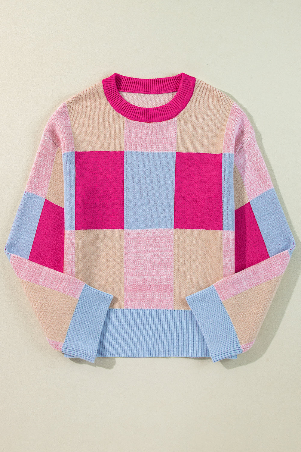 Color Block Drop Shoulder Crewneck Loose Fit Sweater