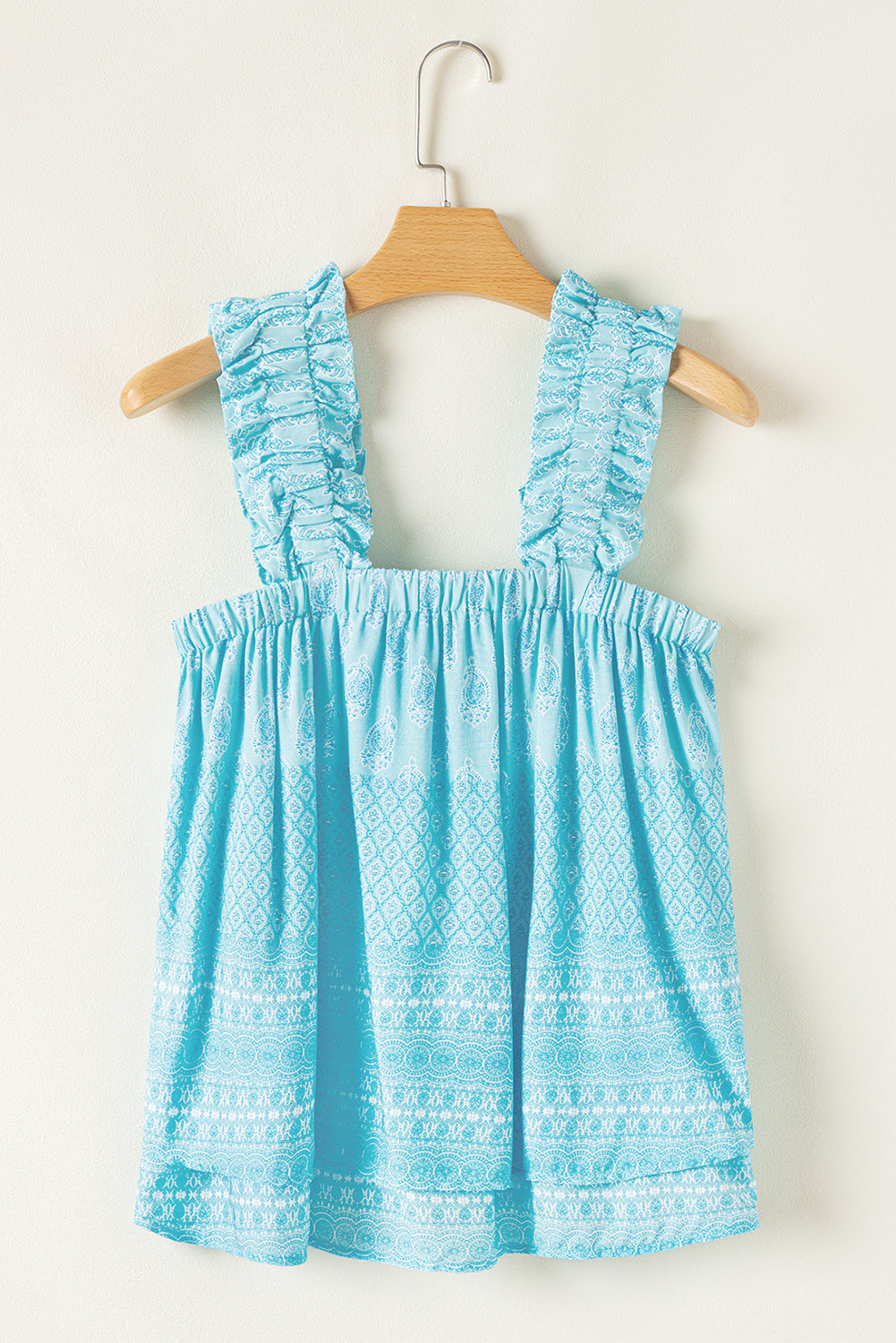 tribal pattern print ruffled wide straps loose tank top