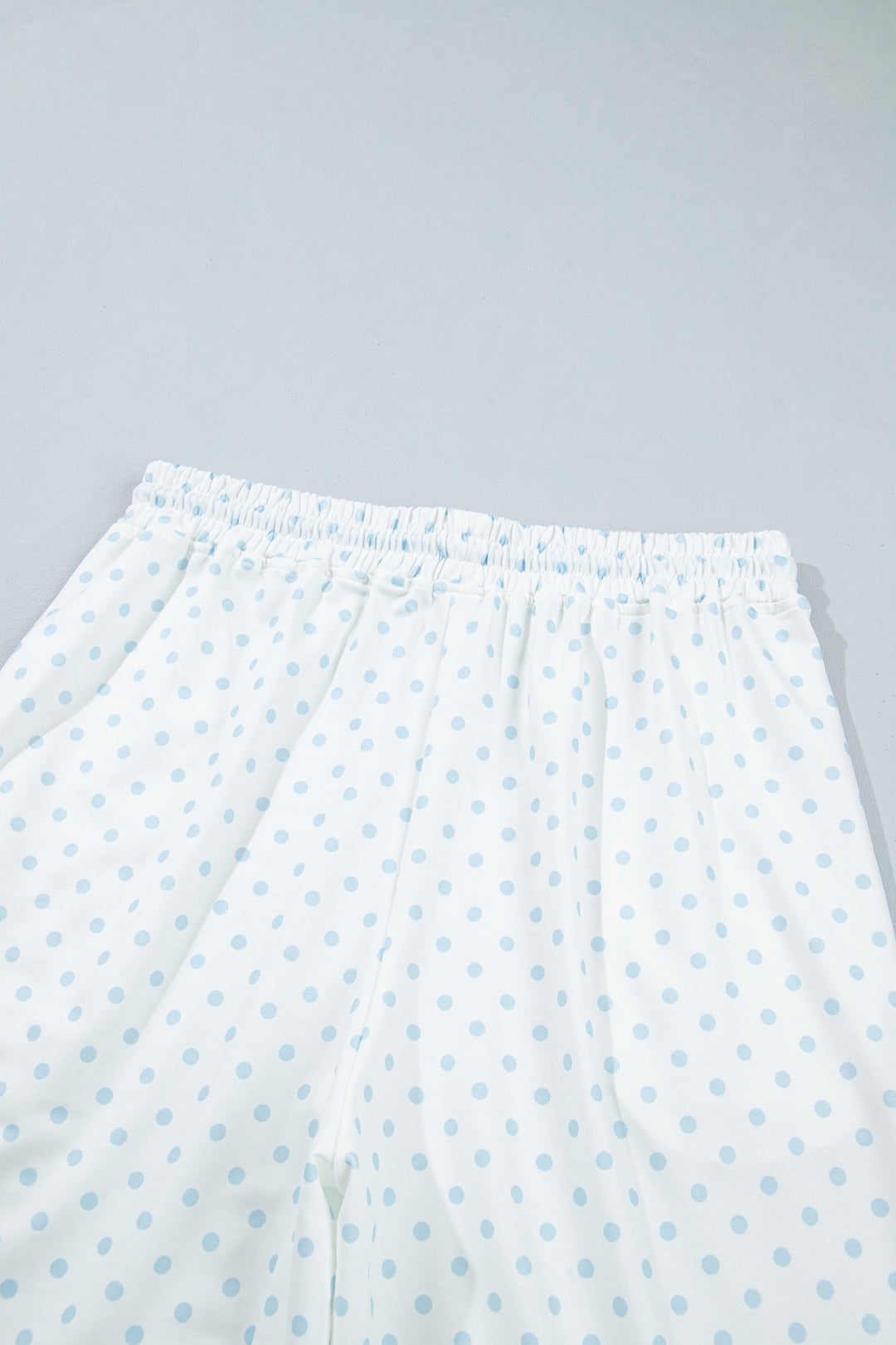 Light Blue Polka Dot Patchwork Colorblock Long Sleeve Casual Two Piece Pants Set