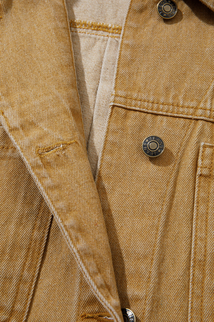honey gold Metal Button Front Long Sleeve Collar Denim Jacket