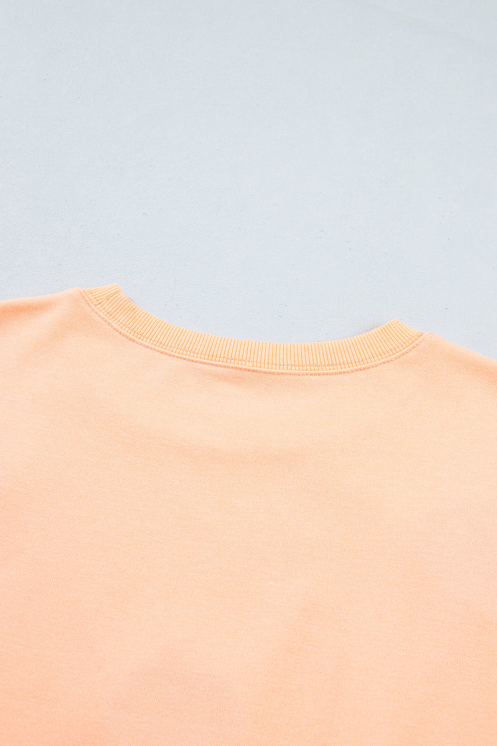 Orange Embroidered Pumpkin Face Drop Shoulder Sweatshirt