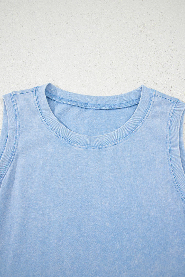 Beau Blue Mineral Wash Tank Mini Dress with Pockets