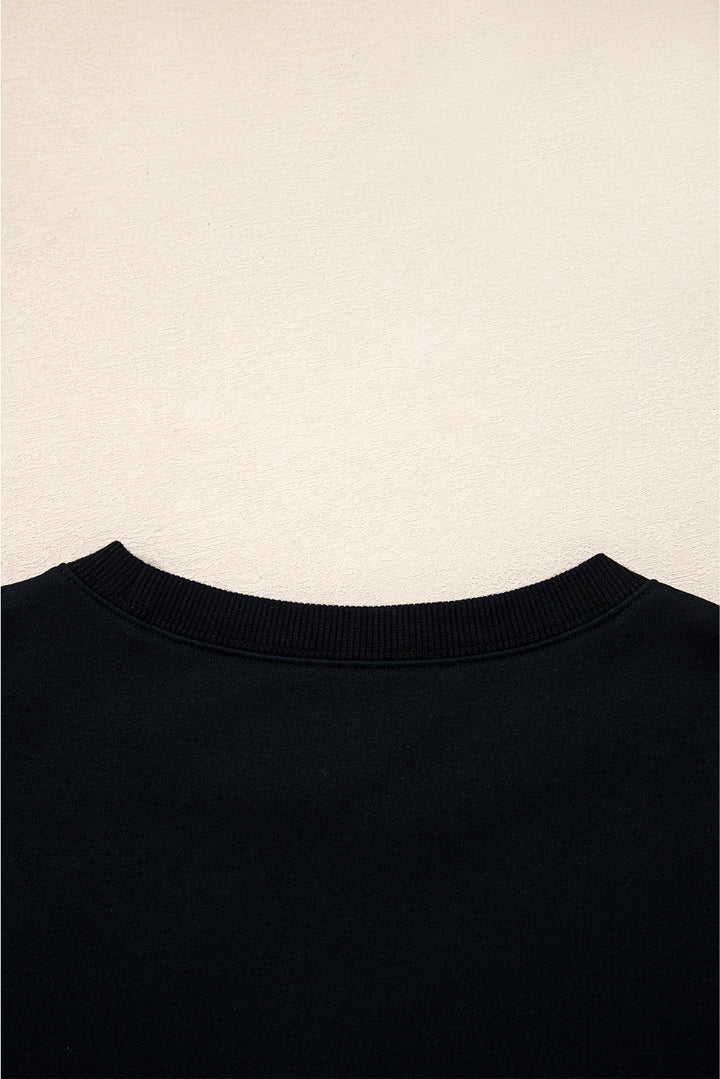 Black Varsity Striped Detail Drop Shoulder Oversized Sweatshirt