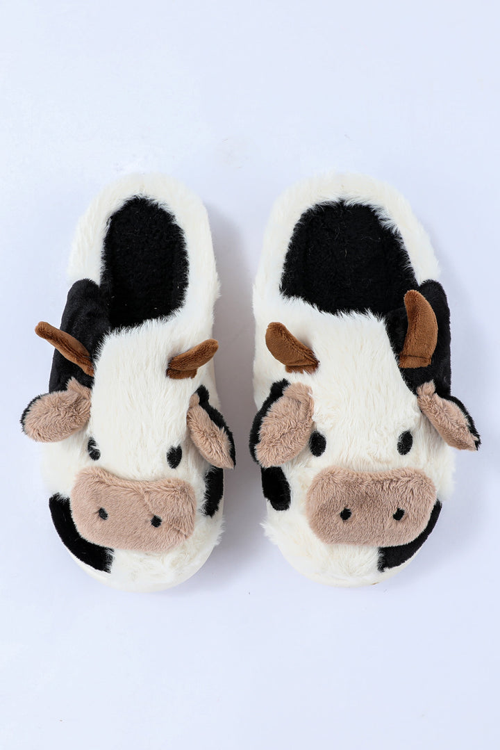 Chaussons en peluche motif vache et animaux de dessin animé