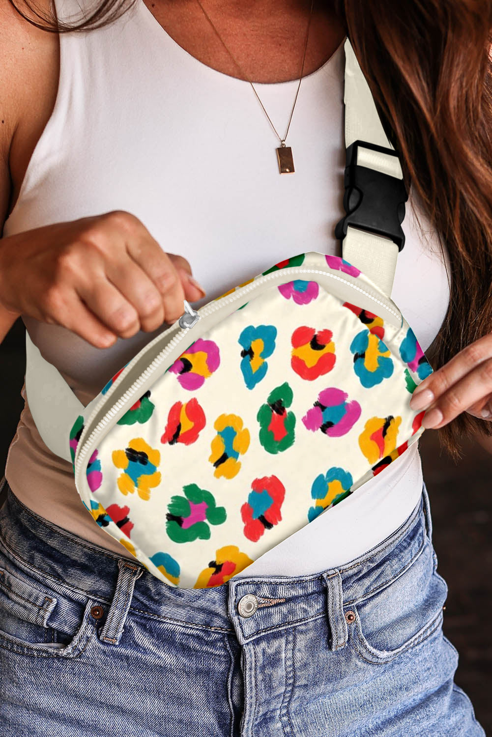 Colorful Leopard Print Buckle Strap Crossbody Bag