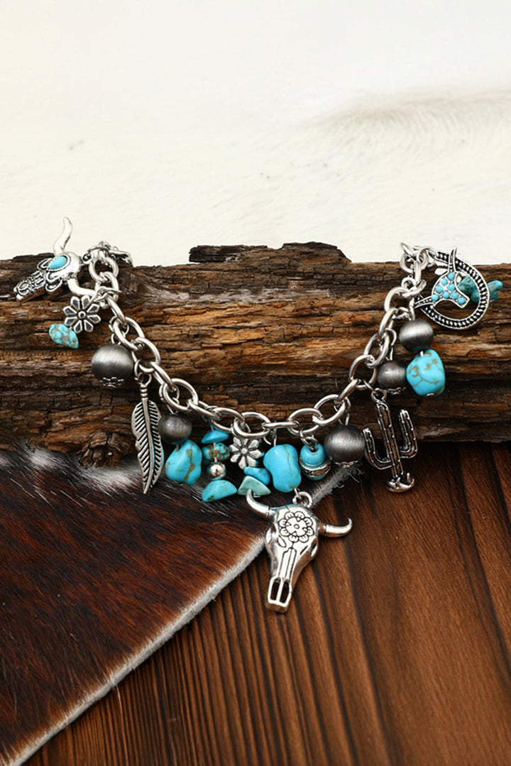 Bracelet en alliage avec breloque tête de bœuf turquoise Western