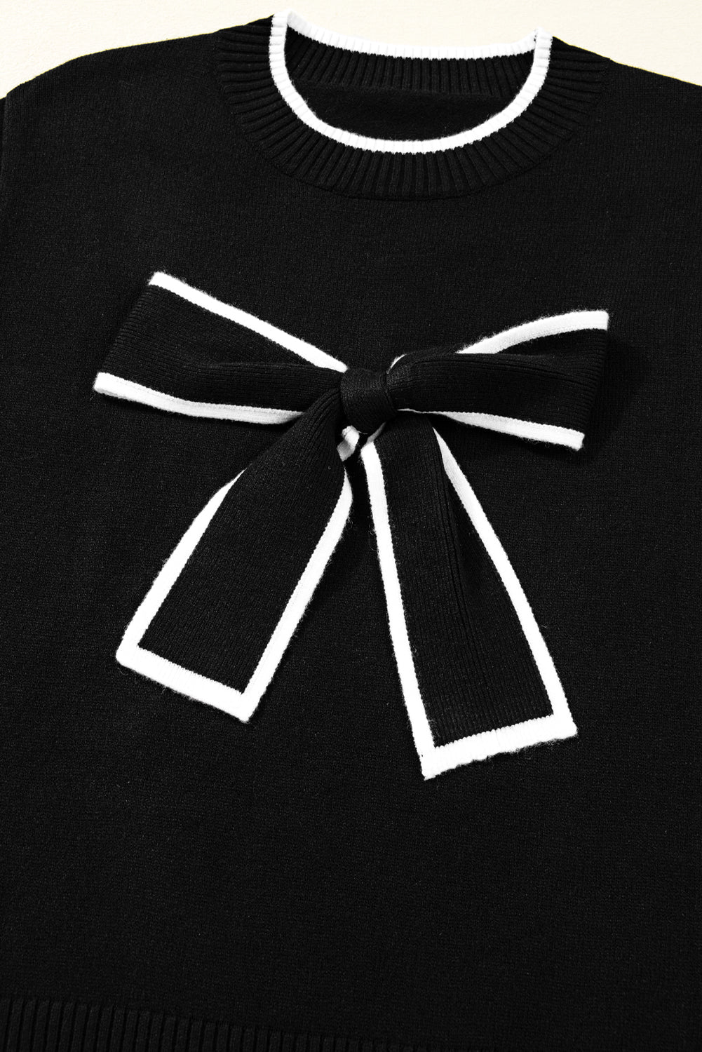 Contrast Trim Big Bow Accent Holiday Cropped Sweater