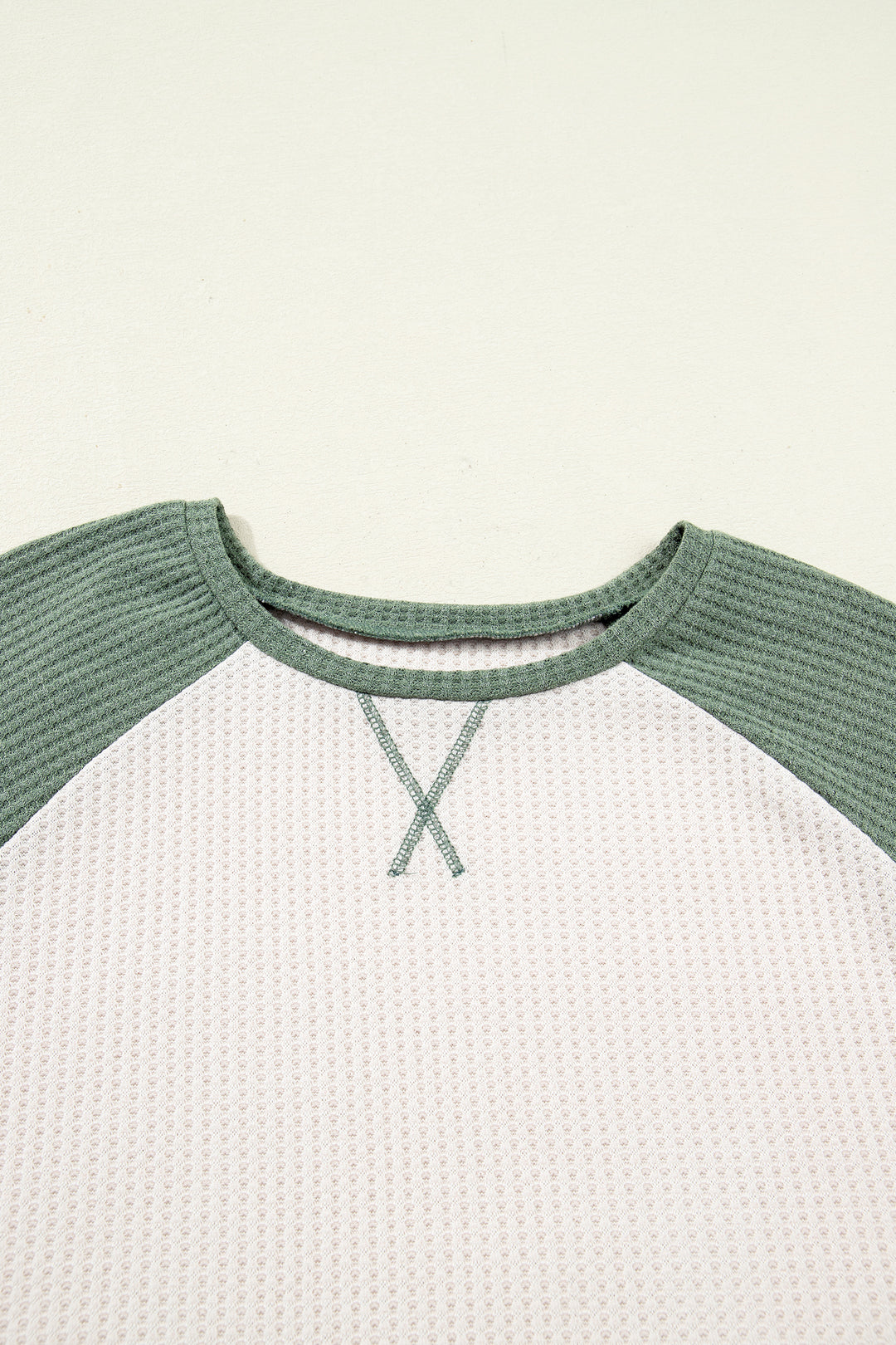 Mist Green Plus Size Waffled Color Block Long Sleeve Top