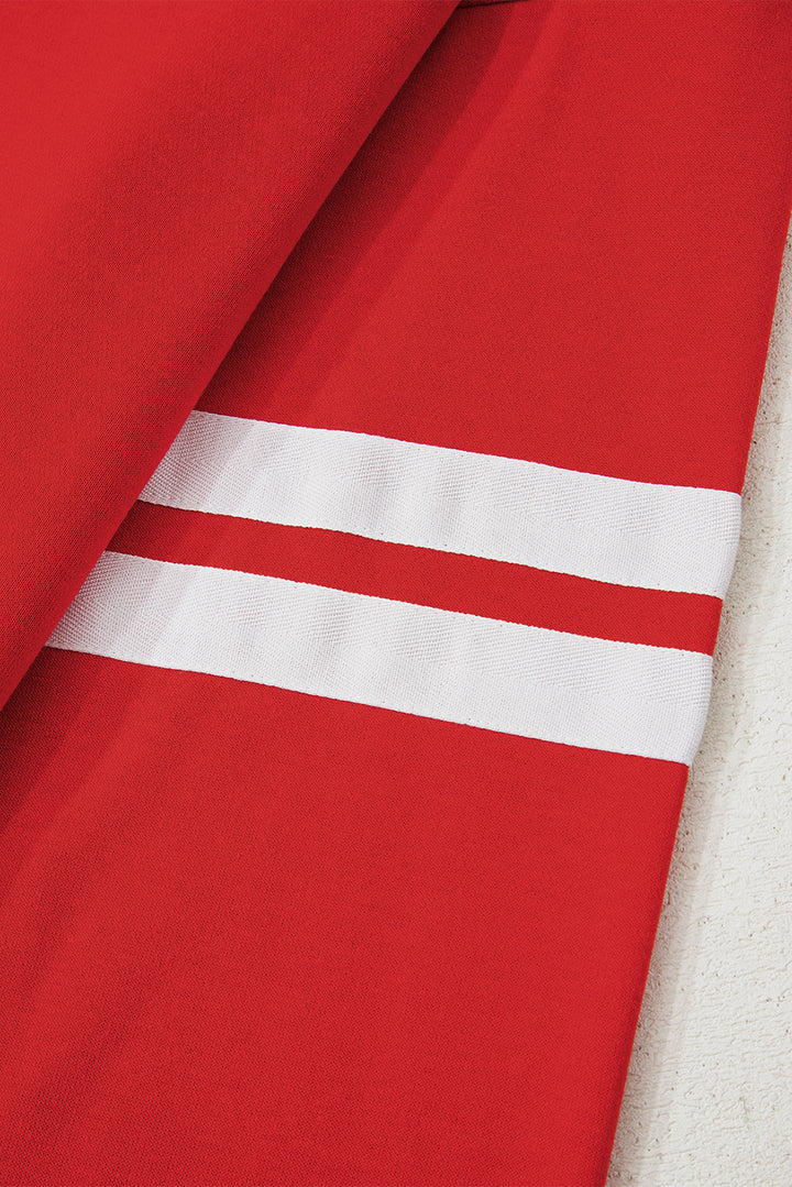 Fiery Red Varsity Striped Detail Drop Shoulder Oversized Sweatshirt