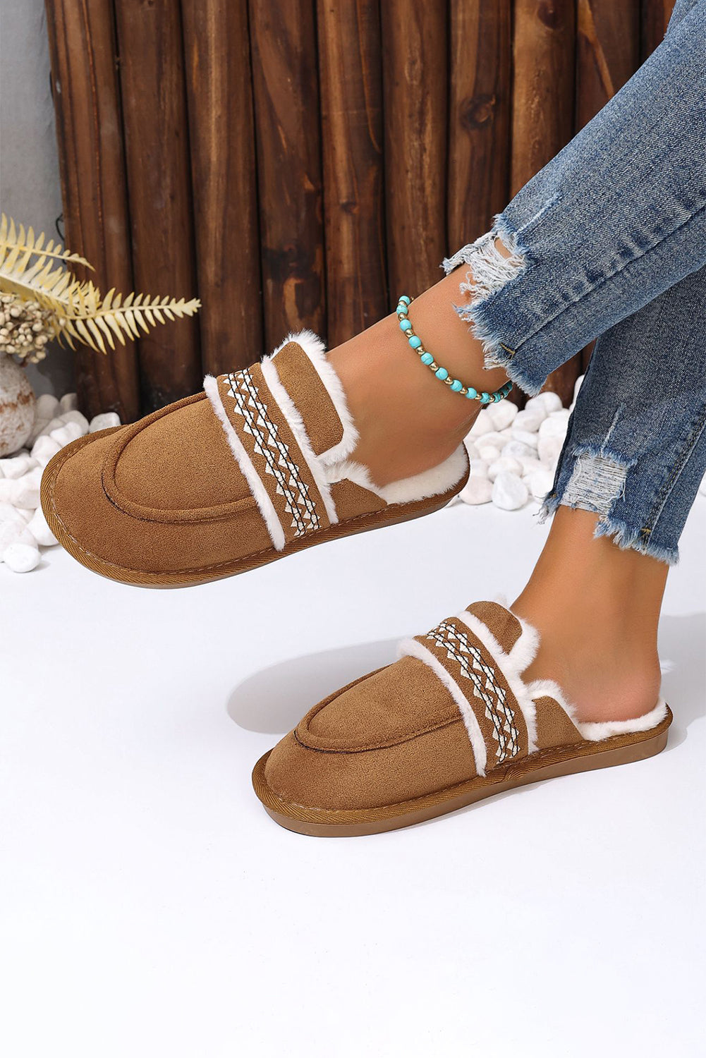 Suede Wavy Striped Plush Lined Slippers (Run Small, Size Up)