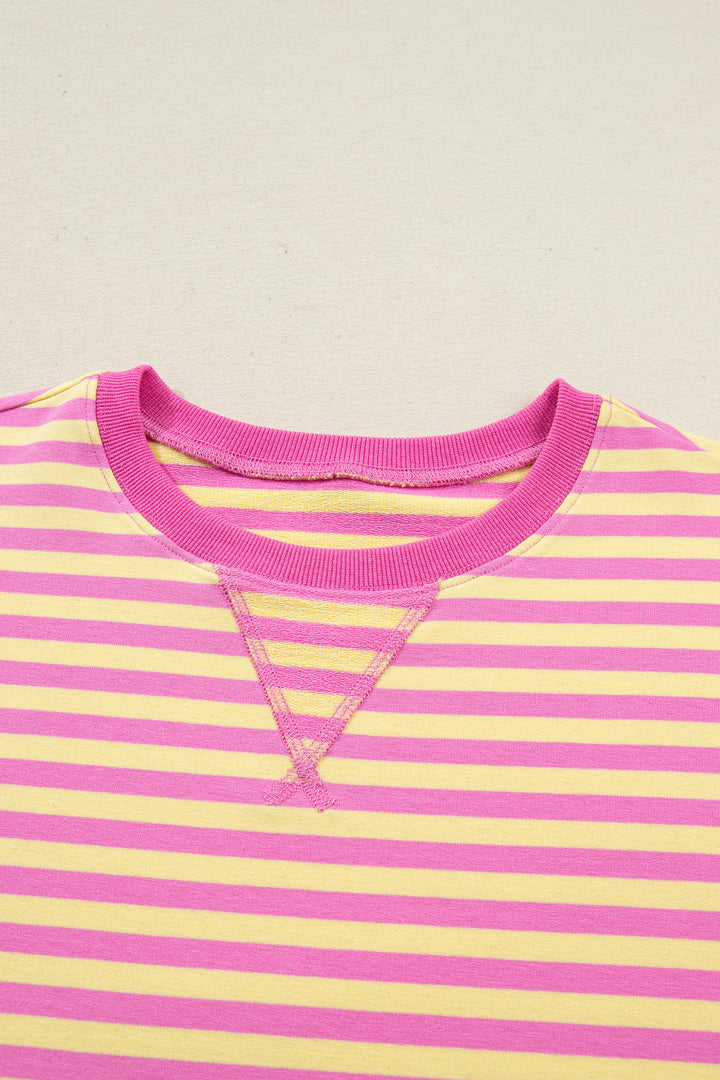 Rose Stripe Drop Shoulder Boxy Casual Terry Short Set