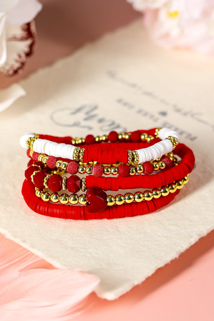 Ensemble de bracelets élastiques multicouches en perles de cœur