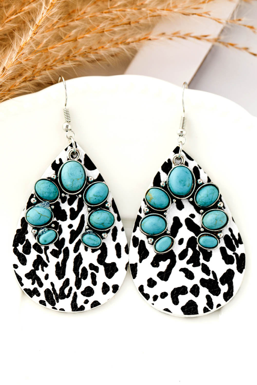 Boucles d'oreilles goutte d'eau en turquoise occidentale avec taches de vache