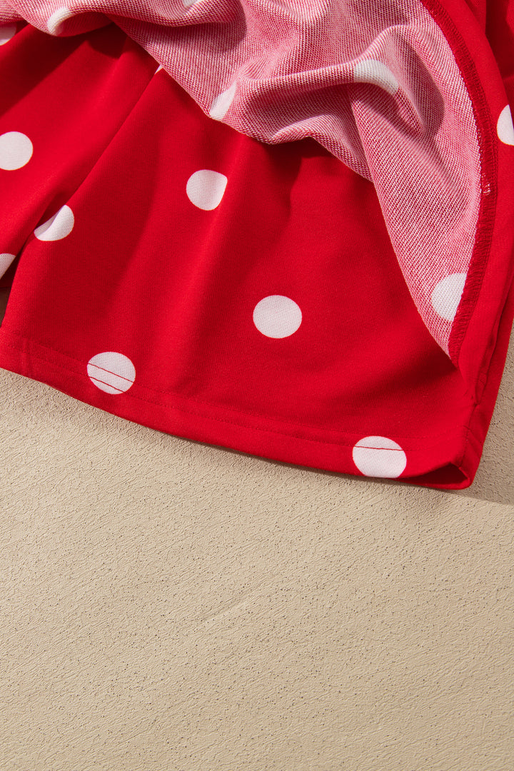 Red Polka Dot Raw Hem Relaxed Pullover Loose Skort Two Piece Set