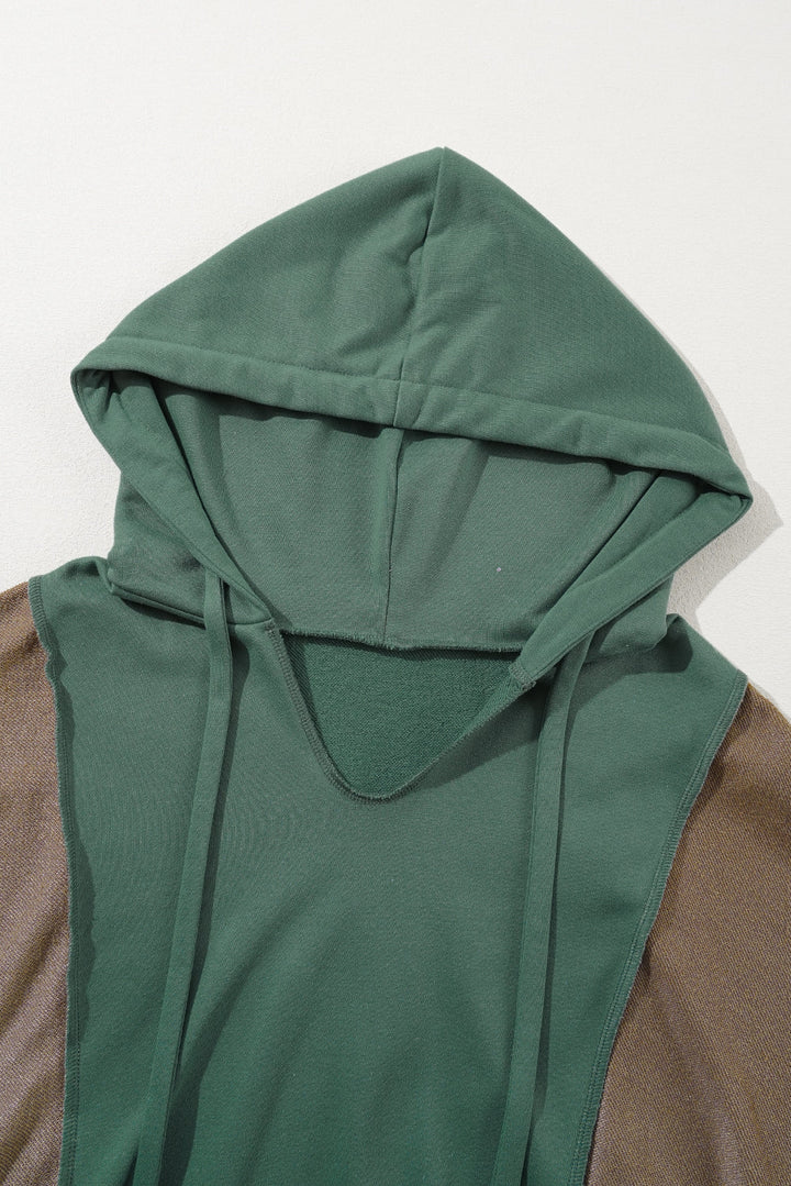 Plus Size Colorblock Patchwork V Neck Hoodie