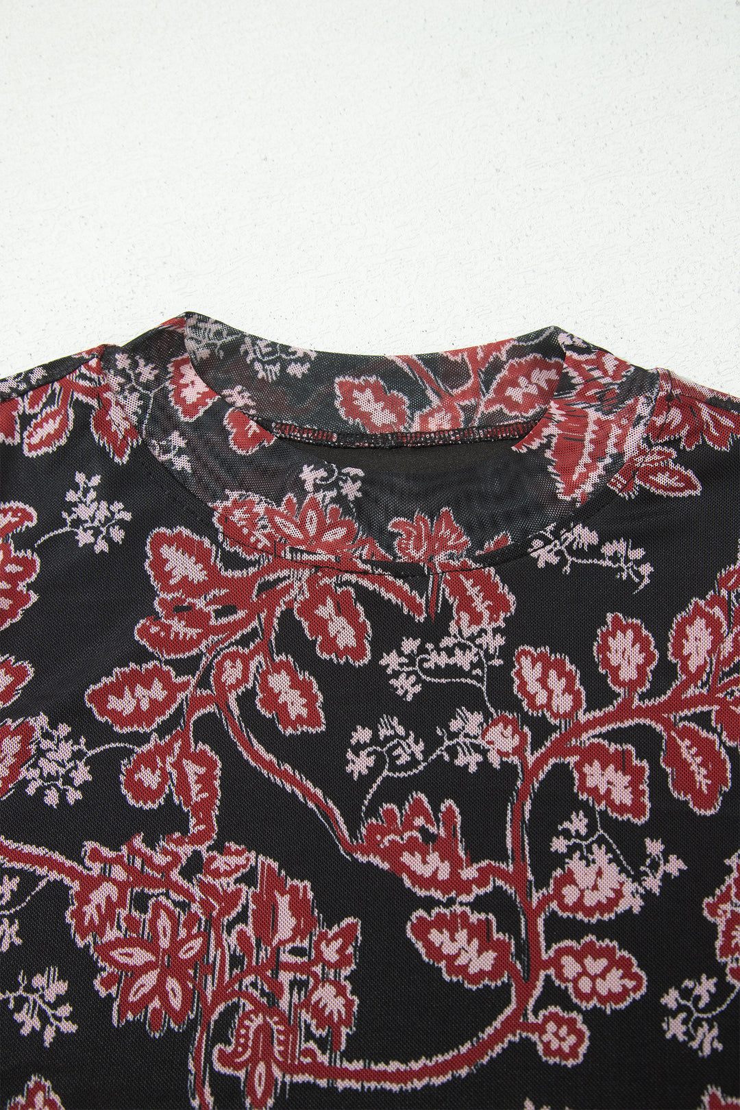 Black Retro Floral Print Long Sleeve Mesh Maxi Dress