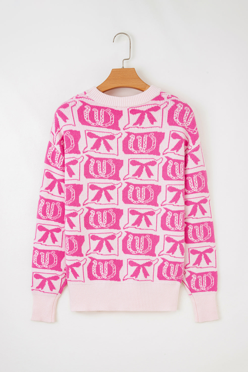 Pink Bows &amp; Horseshoes Pattern Western Fashion Print Sweater