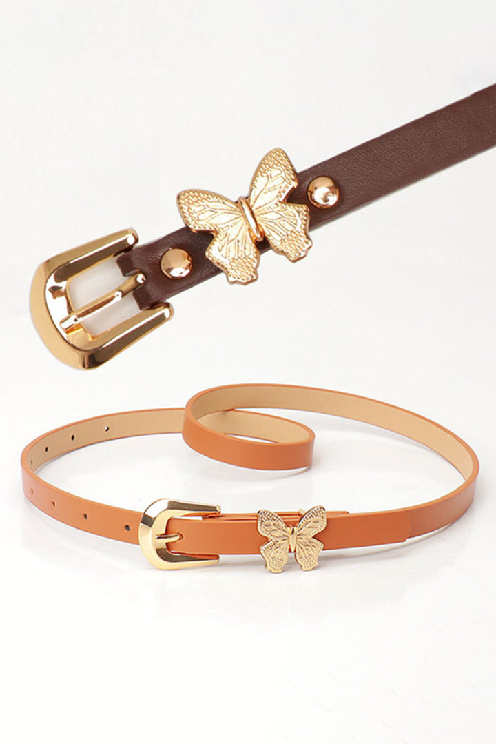 Ceinture fine en cuir PU avec boucle décorative papillon